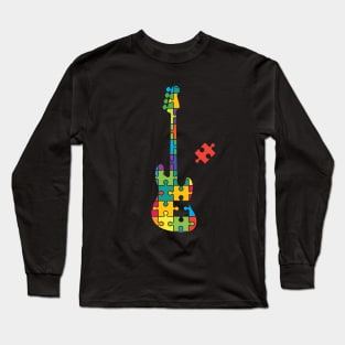 Color Puzzle Bass Guitar Silhouette Long Sleeve T-Shirt